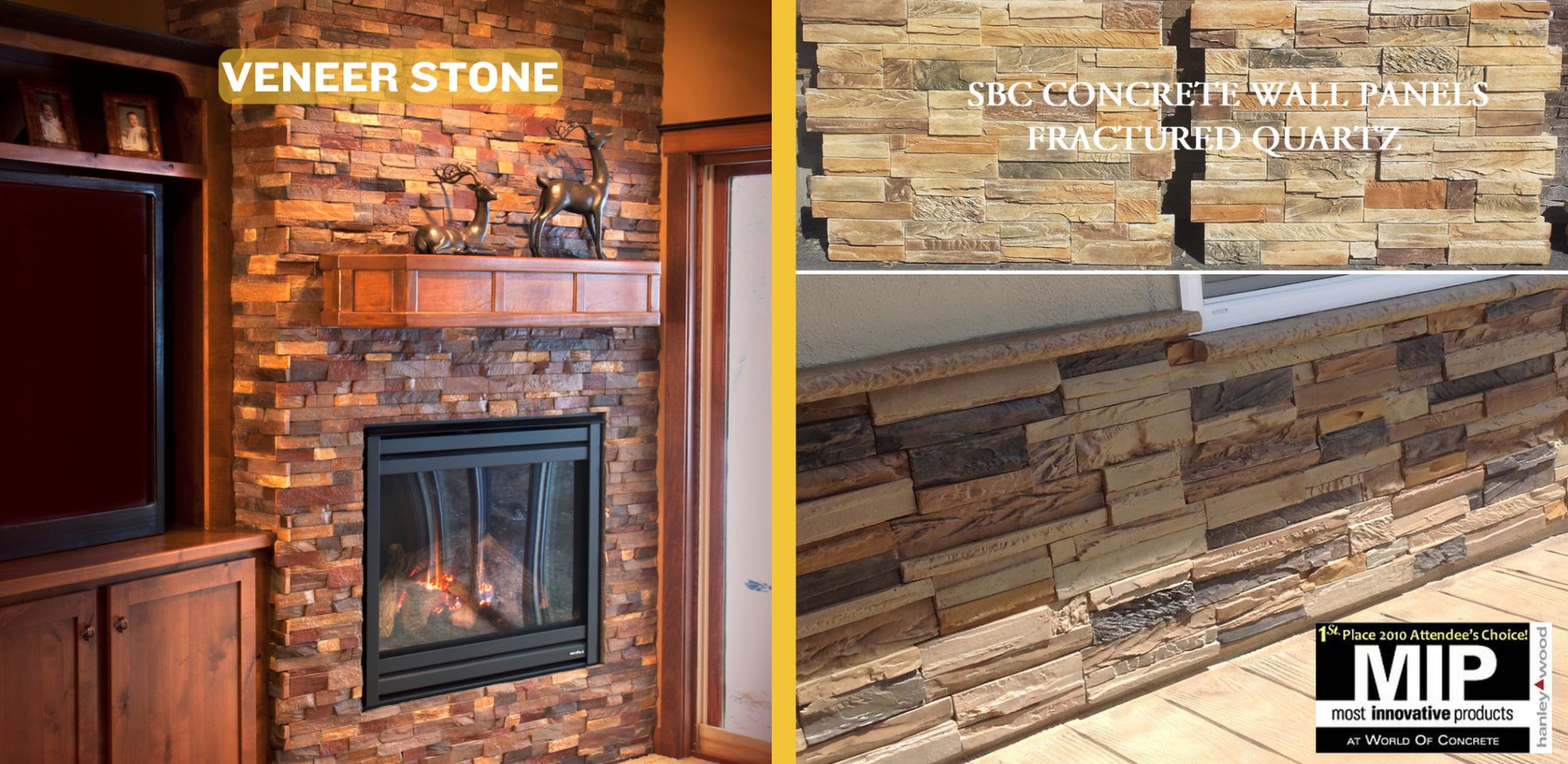 An SBC Fractured Quartz concrete wall panel, showing sharp split stone faces.