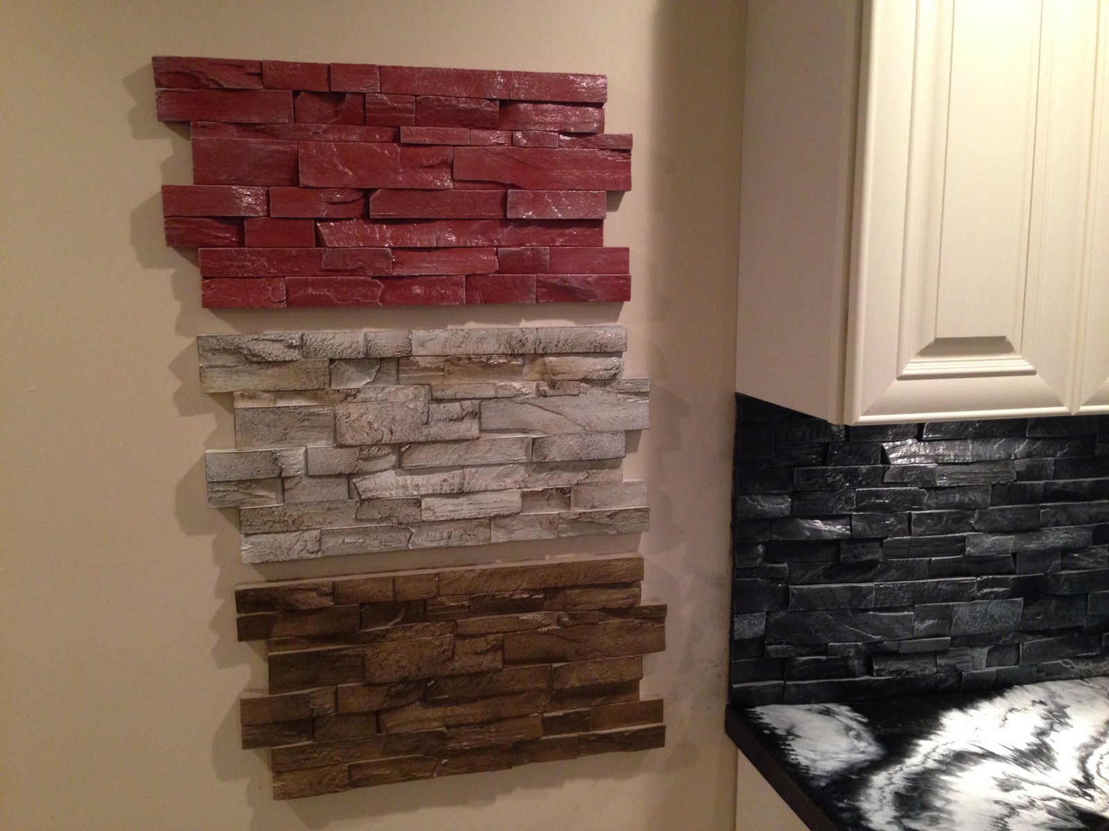 Three SBC concrete wall panel patterns in different colours displayed side by side.