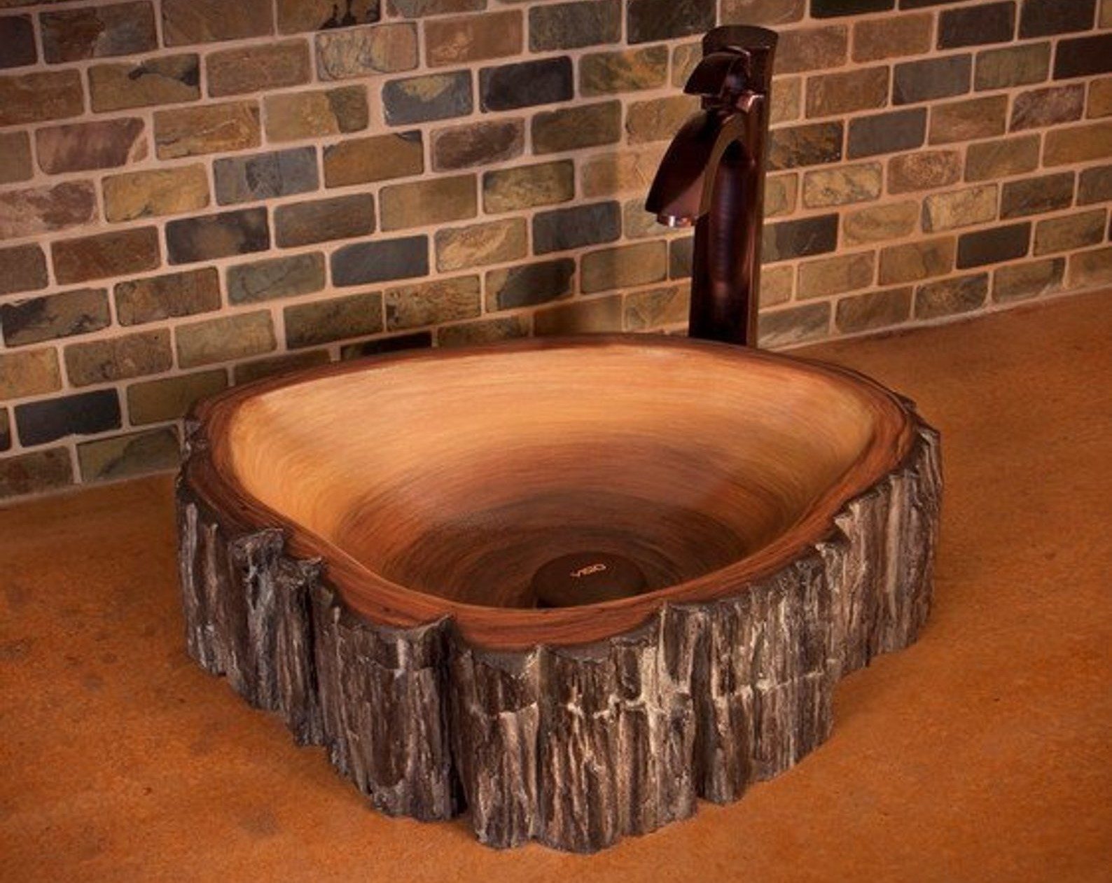 Petrified wood concrete vessel sink